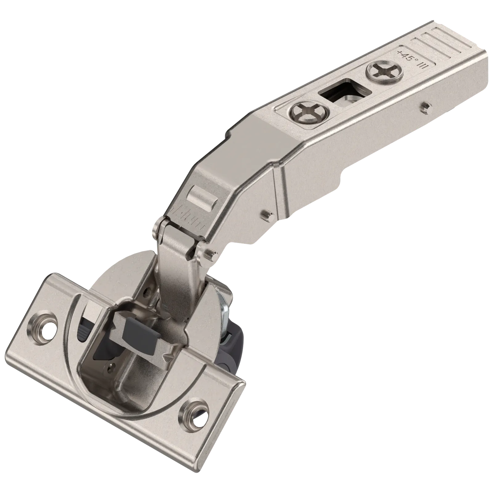 CLIP top BLUMOTION кутова завіса 45°, максимальне накладання III, Підйом монтажної планки 6 мм, Кріплення чашки: під саморізи, нікельована